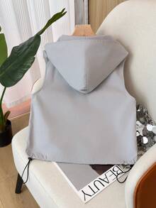 Cargo Style Zip-Up Hooded Vest With Large Pockets, Sleeveless, Versatile, For Spring, Summer, Autumn - Grey - View 3