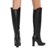 Women's Knee-High Boots, Comfortable Chunky Block Heel Pointed Toe Pull On Side Zipper Suede Slouch Riding Boots - Black/PU - View 4