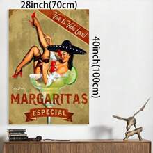 FramedRetro Vintage Framed  Canvas Poster Plaque   Girl Margarita Especial  For Home Bar Kitchen Pub Wall Decor Signs