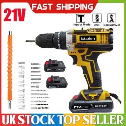 21V Lithium Electric Hammer Drill, Heavy-Duty With 25+1 Torque, 2 Speed With 2 Batteries 2.0Ah, Cordless Impact Electric Hammer Drill For Concrete, Power Tool