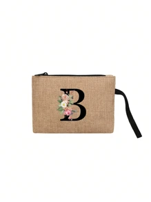 印有首字母和花环图案便携式零钱包、手拿钱包、便携式小包、适合送礼、旅行小包装、轻便储物袋、旅行洗衣拉链袋 - 非常适合旅行和度假派对、节日化妆包 - 送给朋友、家人或自己的完美礼物 - 旅行包，男女皆宜