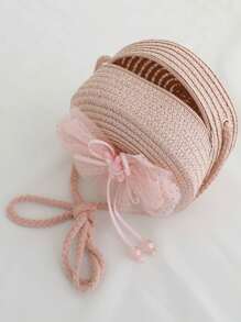 1pc Girls Cute Princess Style Straw Bow-Knot Tote Bag, Pink, Suitable For Princess Outings, Beach And Daily Use - Bow - View 6