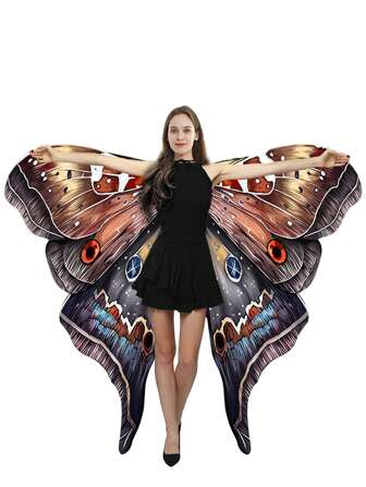 1 件万圣节蝴蝶翅膀服装女童印花飞蛾披肩披肩飞蛾蝴蝶斗篷