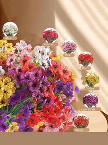 8束仿真花，逼真塑料植物，适用于室内/室外花园、门廊、窗台、家居、婚礼、农舍装饰。不易褪色的仿真花，可悬挂于花盆或花瓶中装饰。生日/毕业礼物。 - 彩色 - 查看 6