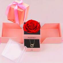 High End Pink Eternal Flower Gift Box, Circle Interlocking Pendant Necklace, Suitable For Valentine's Day, Mother's Day, Anniversaries, Birthdays. Give Your Love To Her, One Gift Is A Surprise
