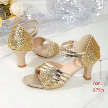2025 New Sequin Upper Sparkling And Comfortable Casual Women's High Heels. Peep-Toe Design. Fashionable Beach Party Women's High Heels. Silver High Heels. Gold High Heels.