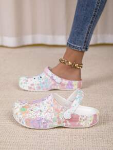 New Women Garden Shoes, Adjustable Wide Flat Slippers, Bedroom/Travel/Beach Slide Sandals, Closed Toe Slippers