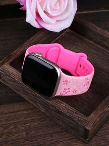 花卉雕刻表带，兼容 41mm、40mm、44mm、45mm、42mm、38mm、49mm、46mm 表带，可爱花朵图案，柔软硅胶运动表带，兼容 Series 11、10、SE、9、8、7、6、5、4、3、Ultra，女士时尚花卉元素表带，兼容 表带 - 淺粉配艷粉 - 查看 8