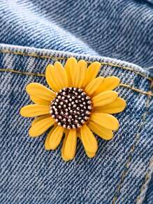 1pc Multi-Color Daisy Flower Metal Badge, Minimalist Elegant Lapel Pin Brooch - Daisy - View 2