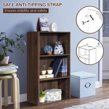 Homasis 3 Open Shelf Bookcase Modern Multi-Functional Storage Display Cabinet Walnut