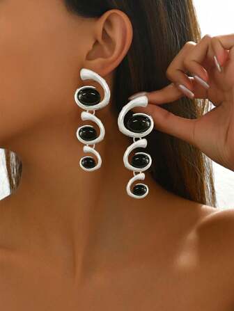 1 Pair Exaggerated Metal Spiral Ombre Black Acrylic Pendant Earrings
