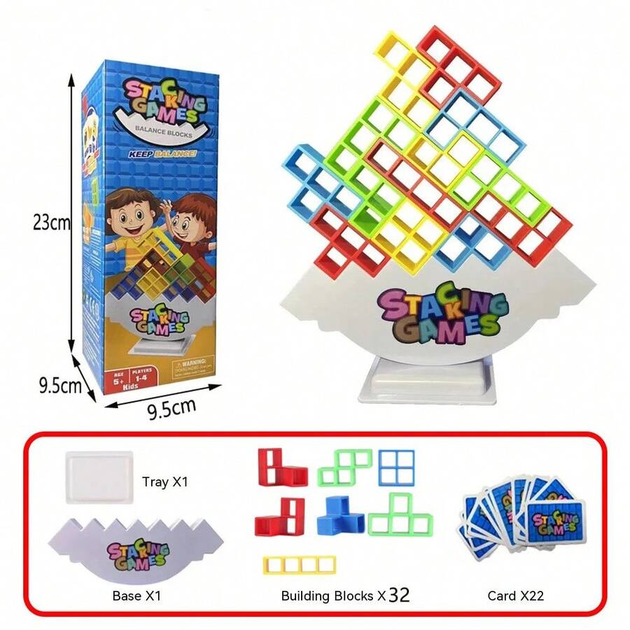 Children's Brick Building Blocks, Stacking Balance Toy, Tower Swing Set, Tall Russian Building Blocks, Stacking Desktop Toy XNOC - 32 Blocks With Base - View 1