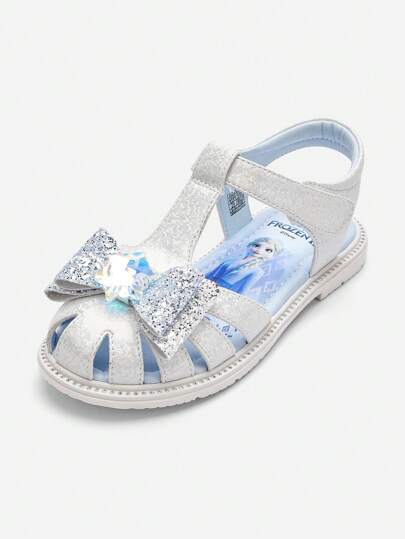 Balabala Girls' Elsa Glitter Bow Sandals – Princess Dress Shoes With Sparkly Rhinestone Accent, Anti-Slip Sole & Comfy Fit – Summer Shoes For Kids