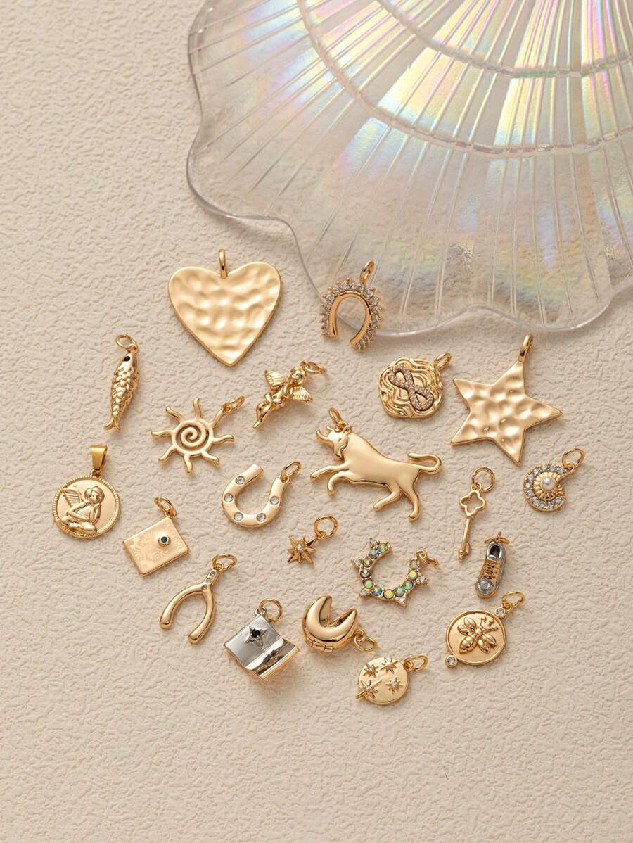 1PC Lucky Biscuit With Opening And Closing, Flower Love, Eight Pointed Star, Sun DIY Handmade Pendant, Women's Gift, Gold Plated