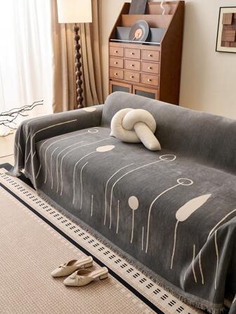 1 pieza Funda de sofá de chenilla con estampado de boceto simple, resistente a los arañazos y a la suciedad para todo el año