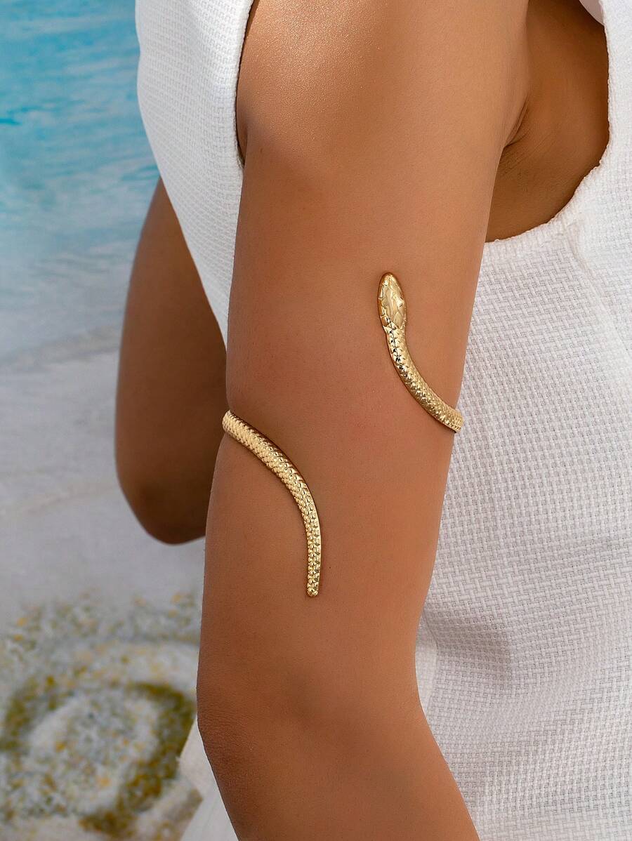 1pc Fashionable Vintage Minimalist Gold-Color Snake Arm Bracelet - Gold - View 1