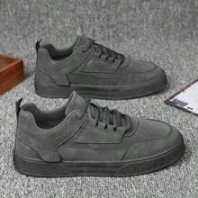 Men's Round Toe Lace Up Thick Sole Casual Sneaker Skate Shoes, Breathable, Slip Resistant, Wear Resistant, Suitable For Work, Spring/Autumn - Grey - View 3