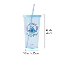 Miniso Stitch Series Straw Plastic Cup 600mL/20.29oz, Cute Water Cup (1 PC) - Blue - View 7