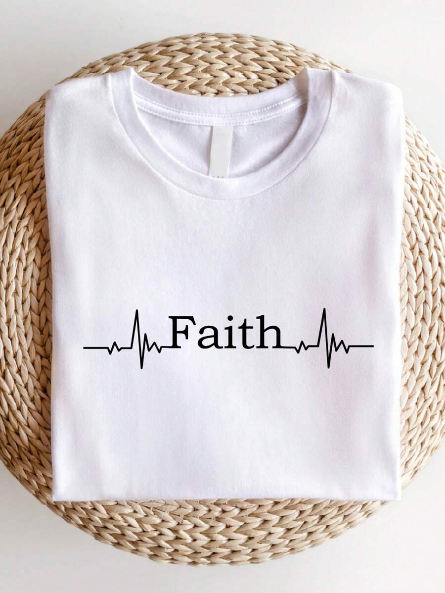 Faith Shirt, Christian T-Shirt, Faith Heartbeat Tee, Faith Based Gifts, Christian Family Shirts, Religious T-Shirts, Cool Church Tees, Religion Shirt, Bible Verse T-Shirt. SD-3351 - 白色 - 查看 1