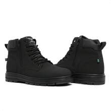 Men's Motorcycle Boots With Stitched Sole, Ground Grip, Lace-Up, Mid-Calf Work - 黑色 - 查看 5