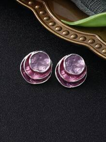1 paire de boucles d'oreilles élégantes pour femmes, à plusieurs couches, de couleurs romantiques violet et rose. Mode pour un port quotidien, sorties, fêtes, cadeau pour la fête des mères