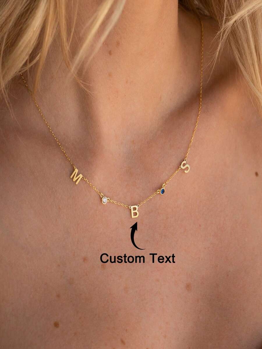 1pc Customized Birthstone Initial Necklace, Women's Gold Stainless Steel Personalized Elegant Birthstone Initial Necklace, Fashionable Jewelry, Birthday Gift - Type 5 - View 1