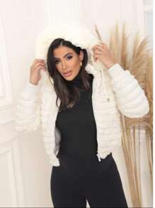 WOMEN'S PUFFER TEDDY JACKET WITH FUR AND HOOD, STYLISH AND COMFORTABLE, PREMIUM PIECE - 白色 - 查看 1