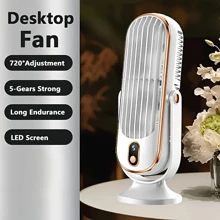 Ventilador de aire acondicionado portátil, 5 velocidades de viento, 720 giros, el producto tiene dos modos de alimentación, 1 entrada USB, 1 con doble motor, batería de litio de 1200mAh recargable, funcionamiento silencioso por debajo de 25 decibelios, adecuado para oficina, viajes, campamento, automóvil, es un regalo ideal para Navidad y San Valentín.
