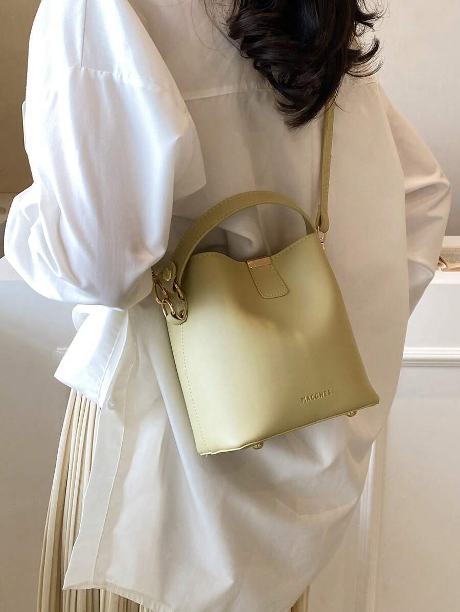 Bolso de mano elegante y simple de unicolor con patrón de litchi miniatura, versátil y adecuado para ir de compras y salidas casuales - Verde - Ver 1