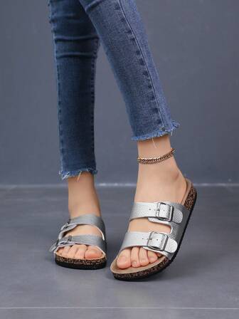 2025 Fashion Buckle Flat Soft Wood Slippers, Vacation Style Summer Beach, Strap Outdoor Casual Sandals