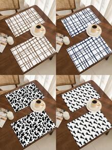 2/4pcs Simple Geometric Square Placemats, Abstract Neutral Style Artwork In Black & White, Blue, And Brown Linen Tablemats, Suitable For Daily Dining Table, Kitchen, Dining Room Decor, Home Decor, Holiday Decor, Tabletop Decor, Outdoor Picnic Decor, And Gifts, 12x16.5 Inches