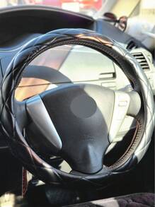 1pc Soft Ultra-Fiber PU Leather Steering Wheel Cover, Universal 15 Inch, Suitable For Ladies And Girls, Fits Cars, Sedans, SUVs, Trucks - Black - View 4