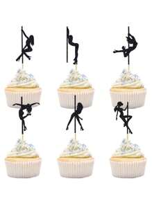 12/24 件钢管舞纸杯蛋糕装饰黑色闪光钢管舞纸杯蛋糕装饰单身派对新娘送礼会生日派对蛋糕装饰用品 - 黑色 - 查看 1