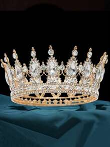1 pieza Corona de estilo barroco elegante con rhinestones, tiara de novia de lujo para princesa, tocado redondo brillante, accesorio de pelo perfecto para novia