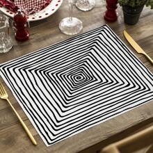 2/4pcs Simple Geometric Square Placemats, Abstract Neutral Style Artwork In Black & White, Blue, And Brown Linen Tablemats, Suitable For Daily Dining Table, Kitchen, Dining Room Decor, Home Decor, Holiday Decor, Tabletop Decor, Outdoor Picnic Decor, And Gifts, 12x16.5 Inches