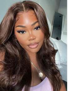 13x4 Lace Front Body Wave Transparent HD Lace Brown Bob Wigs For Women 150% Density Chocolate Brown Body Wave Bob Wig Human Hair Pre Plucked 4# Colored Bob Wig Human Hair - S4 - View 4