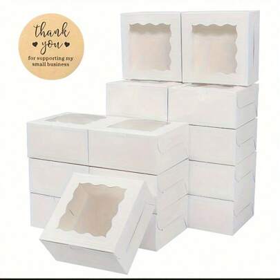 30pcs White Christmas Gift Boxes, Size: 10*6.5*10CM, With Lace Style Window, Suitable For Baking, Desserts, Macarons, Strawberry Cakes, Donuts And Party Favors, Also Can Be Used For Mother's Day Gifts, Gift Boxes
