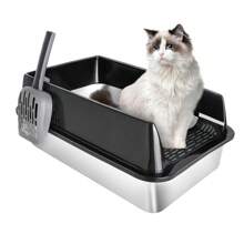 Stainless Steel XXL Cat Litter Box For Large Cats, 30L Large Capacity, Easy To Clean, Non-Stick, No Urine Leakage, 60x40x30 Cm - màu đen - Xem 1