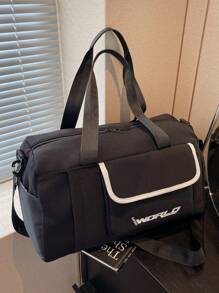 Casual Short Trip Bag For Women, Large Capacity Commuter Bag, Travel Luggage Organizer Bag, Shoulder & Crossbody Bag, Suitable For Sports & Gym Holiday Essentials Holiday Travel Essentials Travel Bag Travel Accessories - Black - View 5