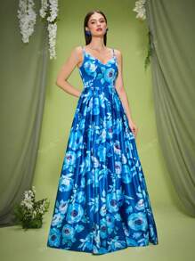 Robe de demoiselle d'honneur longue, col en V, débardeur, satin, imprimé, élégante, fente haute, nouvelle arrivée, Mgiacy