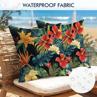 2 Pieces Outdoor Decorative Pillow Cover, Daily Tropical Rainforest Plant Flower Pattern Decorative Pillowcase, Suitable For Bedrooms And Sofas