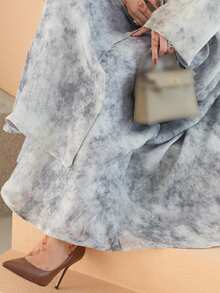 1pc Lightweight, Breathable, Flowing And Elegant Simplest Design Tie-Dye Abaya Robe, Suitable For Everyday Wear & Events, Modest Kaftan - Light Grey - View 3