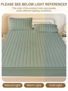 Sábana bajera impermeable, funda de colchón, cómoda y agradable para la piel, con estampado de cuadros lisos, decoración minimalista, sábana bajera ajustable para tamaños individual, matrimonial, king y queen, ideal para todas las estaciones, lavable a máquina, regalo para el Día de la Madre. - Verde - Ver 8
