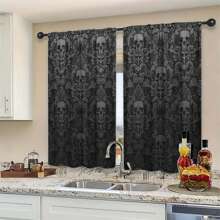 2pcs Skull Print Art Deco Curtains Enhance The Home Style And Are Suitable For Artistic Home Window Decoration In Living Room, Bedroom, Shower Room, Balcony