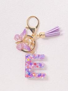 1pc A-Z English Letter Creative Keychain, Kids Backpack Accessories, Butterfly Letter Pendant Keychain For Girls, Bag Charm - Purple - View 16
