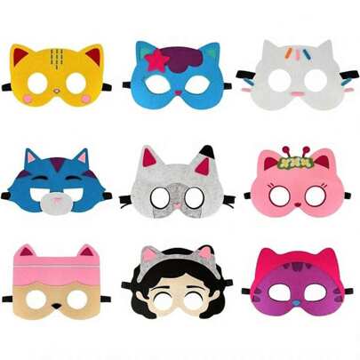 1pc/9Pcs Cat Mask Felt Party Favors , Cat Themed Party Supplies Dress Up Masks Photo Booth Prop Cartoon Character Cosplay Birthday Gift