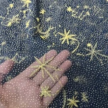 1pc Premium Gold Star & Moon Embroidered Mesh Fabric, Soft & Durable, Elegant & Shiny, Suitable For Wedding Dresses, DIY Home Decor, Tablecloths, Curtains, Sewing Apparel, 19.6/39.4/118/197 Inches Length, 59 Inches Width - Navy Blue - View 3