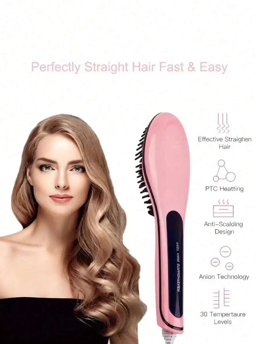 El peinado recto no dana el peinado recto multifuncional con peine electrico de iones negativos para el cabello - Rosa vieja - Ver 1