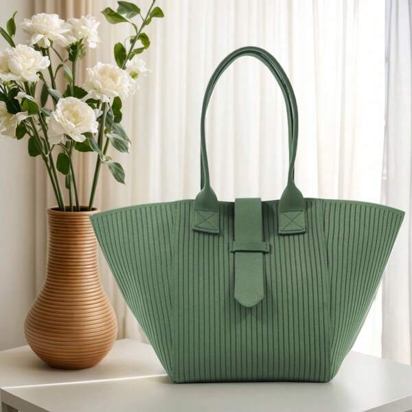 Tunpurle Bolsa feminina grande de tecido listrado, bolsa elegante para o dia a dia, bolsa de ombro exclusiva.