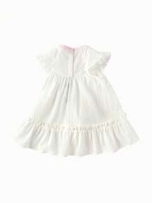 Balabala Baby Girls' Dress - White With Ruffles Soft & Comfortable Adorable Cartoon Print Dress - Perfect For Summer - Beige - View 5